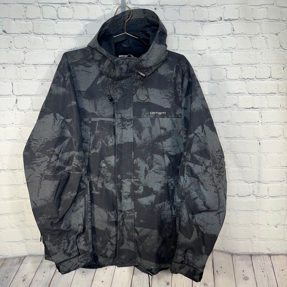 Carhartt WIP Mens Camo Hooded Jacket Grey Black Fleece Lined 3M Scotchlite L